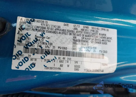 2012 Ford Focus Se from USA, damaged, VIN 1FAHP3F20CL463760